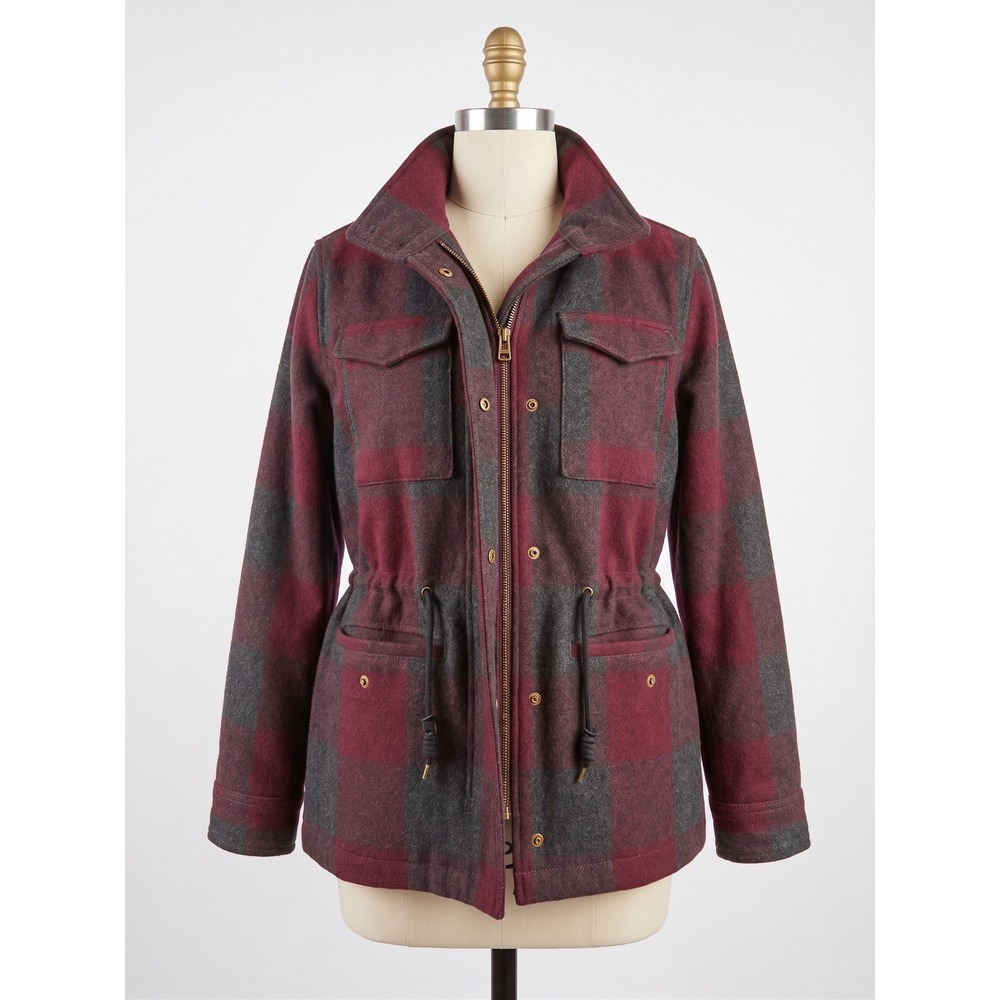 Levis Womens Burgundy Buffalo Plaid Wool Blend Field Jacket Size S